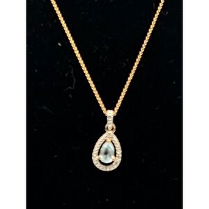 RSE 925 Sterling Silver Blue Topaz Diamond Accent Teardrop Necklace 18"